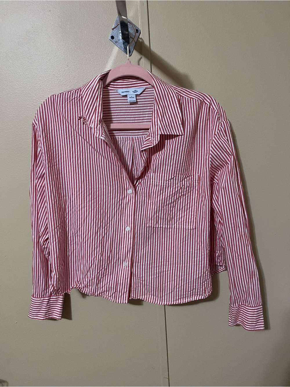 Old Navy Pink & White Striped Button-Front Shirt